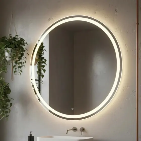 Espelho com Led e touch Grande Redondo 50×50 Jateado de Parede para Banheiro e Sala – Group Royalle