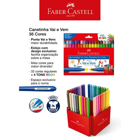 Caneta hidrográfica ponta vai e vem 15.0136VVZF com 36 cores Faber-Castell