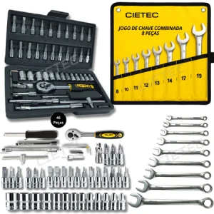 Jogo De Chave Soquete Catraca Chave Combinada Fenda Philips Soquetes Kit Ferramentas Completo Aço Crv