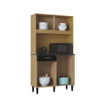 Armário de Cozinha Completo Ripado 3D Com 4 Portas e Gaveta Kit De Parede Compacto com Nicho Grazi