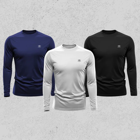 Kit 3 Camisetas Masculina Dry Fit Manga Longa P ao Plus Proteção UV Academia Fitness Esporte Básica