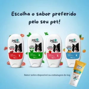 Kit Escova de Dentes Dupla e Creme Dental Pet Clean para Cães Gatos Cachorro Previne Mau Hálito