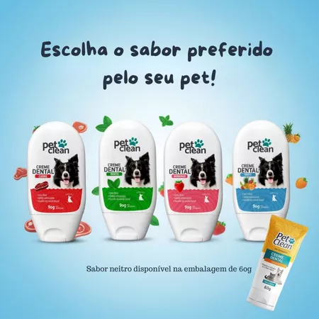 Kit Escova de Dentes Dupla e Creme Dental Pet Clean para Cães Gatos Cachorro Previne Mau Hálito