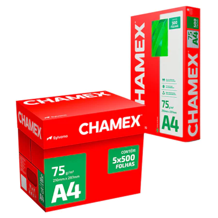 Papel sulfite A4 75g 210×297 5 resmas caixa 2500 folhas Chamex