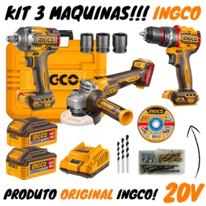 Kit Combo Parafusadeira + Esmerilhadeira + Chave Impacto 20v (COSLI241291-9) Ingco