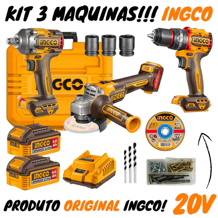 Kit Combo Parafusadeira + Esmerilhadeira + Chave Impacto 20v (COSLI241291-9) Ingco