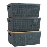 Kit 3 Caixas Organizadoras 4 Litros Cinza C/ Tampa Bambu Oikos