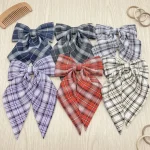 Presilha De Cabelo Laço Grande Xadrez Com Fitas Estilo Colegial JK Acessório Vintage Feminino