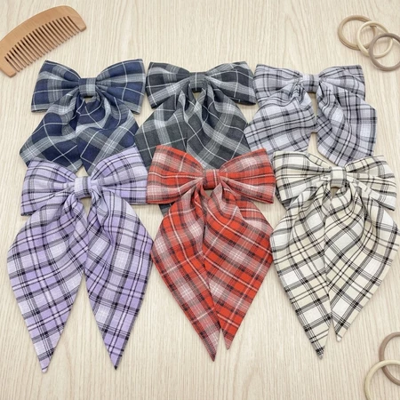 Presilha De Cabelo Laço Grande Xadrez Com Fitas Estilo Colegial JK Acessório Vintage Feminino
