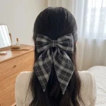 Presilha De Cabelo Laço Grande Xadrez Com Fitas Estilo Colegial JK Acessório Vintage Feminino