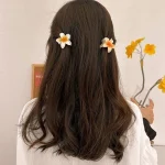 Conjunto De 6 Peças De Grampos De Cabelo Coreanos : Flor De Ovo E Garra De Caranguejo , Acessórios Gradiente Doce 