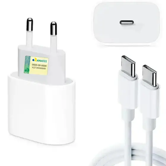 Carregador Completo UsbC 20W Turbo Compativel com Iphone,16, 17 Promax. Adaptador Cabo 1 Metro Fonte Turbo Novo Lacrado Foxcom