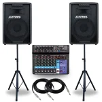 Kit 2 Caixas Som 300w Ativa Passiva Acustica Profissional + Console Mesa 8 Canais Audio Usb Midi Combo + Suportes Tripe