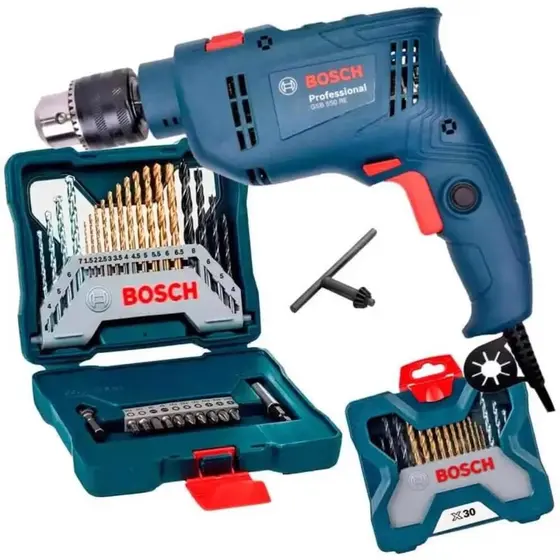 Furadeira 1/2 POL de Impacto 550W com Reversão GSB550 + Estojo 30 Peças X-Line Titânio BOSCH