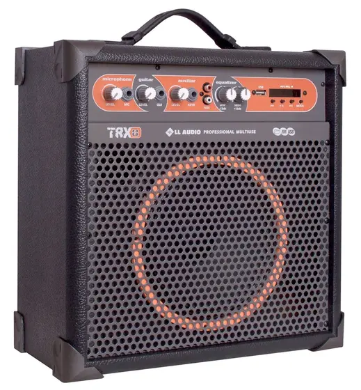 Caixa Amplificada Profissional LL Áudio TRX8 45Wrms Bluetooth, Radio, Cubo, Guitarra, Violão, Mic, Igreja