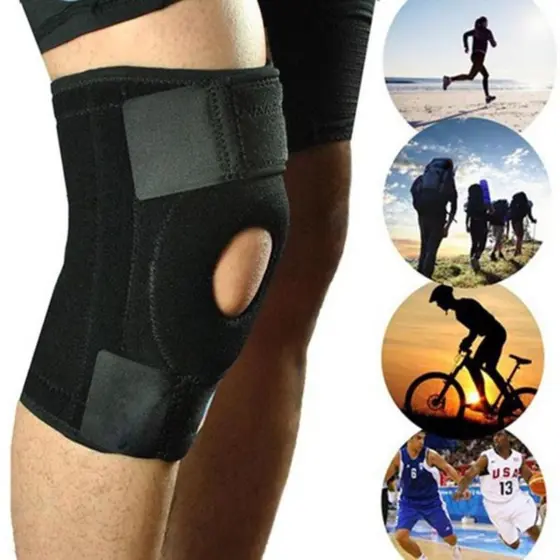 Joelheira Ortopédica Ajustável Compressão Com Orifício Preta Articulada Fitness Corrida Bike Academia Reforço Alívio Rec – JOELHEIRA ARTICULADA ABERTA