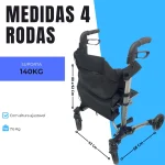 Andador Idoso 4 Rodas Com Banco Em Alumínio Dobrável Com Regulagem Altura Mobilidade