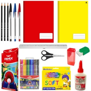 Kit Material Escolar Infantil Papelaria Caderno Caneta Lápis – Famix
