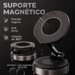 Suporte Magnético Para Celular Ventosa Vacuo 360° Preto Dobrável, Ajustável Universal/Parede/Mesa