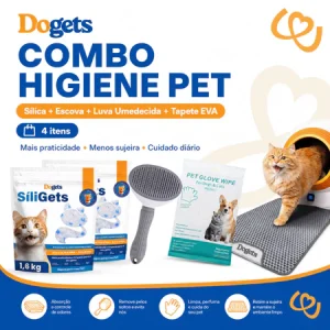 Combo Higiene Pet Dogets Para Gatos Sílica 1,6kg Tapete EVA Escova E Luva Umedecida