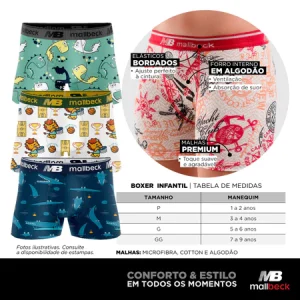 kit Cuecas Box Boxer Infantil de Criança Forro 100% Algodão Cueca