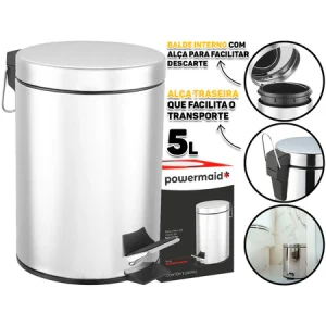 Lixo Lixeira Redonda 5 Litros Aço Inox Balde Cesto Removível Alça Pedal 