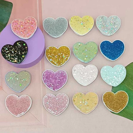 KIT 2 Peças Aleatórias Suporte Para Celular Pop Socket Coração com Detalhes