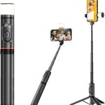H’MASTON Bastão Pau de Selfie Tripé para Celular com iluminação Bluetooth Controle Remoto Portátil Retrátil para iOS e Android (PRETO)