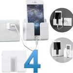 Kit 4 Suporte de Parede para Celular e Controle Remoto Prático Plástico Adesivo Sem Furadeira com Fita Dupla Face Auto Adesivo, Ideal para Tomada e Parede, Organizador de Carregamento 