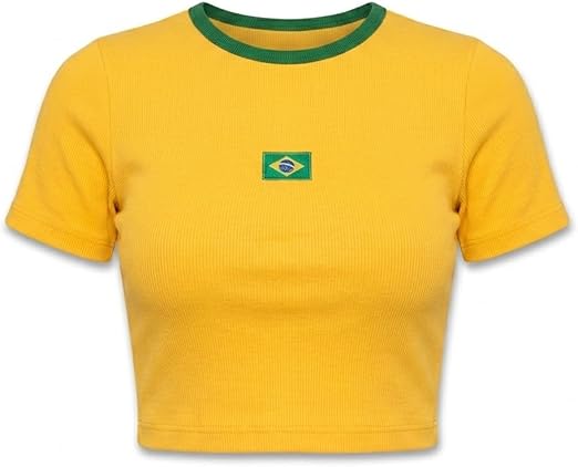 Blusinha Cropped Feminina Canelada Brasil Torcida Top da Copa