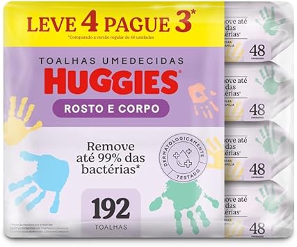 Lenços Umedecidos Huggies Rosto e Corpo Limpeza 4 x 48 Un