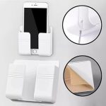 Kit 4 Suporte de Parede para Celular e Controle Remoto Prático Plástico Adesivo Sem Furadeira com Fita Dupla Face Auto Adesivo, Ideal para Tomada e Parede, Organizador de Carregamento 
