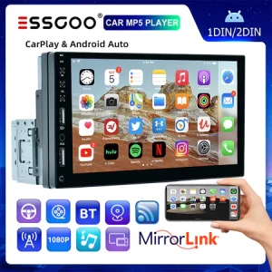  Rádio De Carro 1 Din 7 ” Tela Sensível Ao Toque Central Multimídia MP5 Receptor Vedio Bluetooth FM