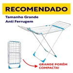 Varal P/ Roupas De Chão 100% Alumínio Grande Reforçado Com Abas Dobrável Retrátil Resistente