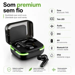 INOVA Fone De Ouvido bluetooth 5.4 À prova d’água IPX4 qualidade de som Dolby Sem Fio Com Pod