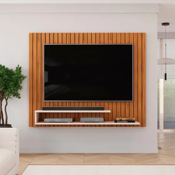 Painel para Tv até 55 Polegadas com Nichos DJ Móveis Ripe Freijó Off White – DJ MOVEIS