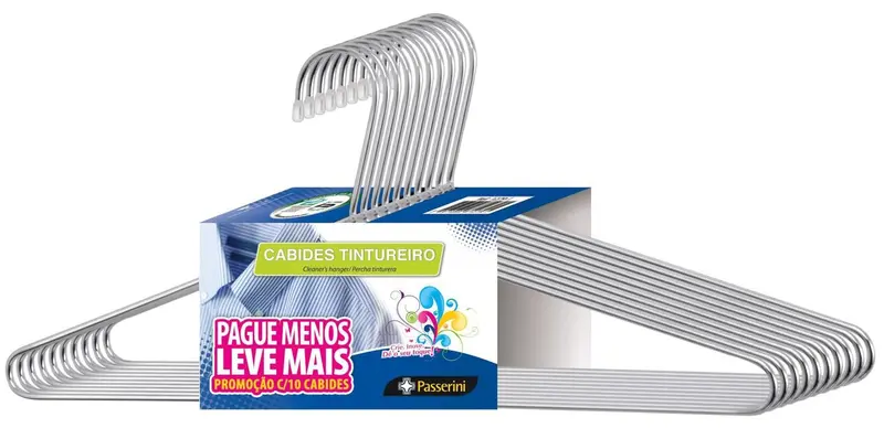 Cabide Tintureiro Cromado Organização Roupa Armario – Kit com 10 unidades – Passerini