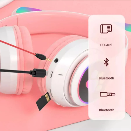Fone De Ouvido Bluetooth Orelha Gatinho Infantil Led Sem Fio