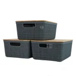 Kit 3 Caixas Organizadoras 4 Litros Cinza C/ Tampa Bambu Oikos