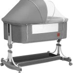 PIPDIP Berço De Balanço Para Bebês, Colchão, Mosquiteiro, Cesto de Armazenamento, Suporta até 50kg, Ergonômico, Tubo De Ferro, Fibra De Poliéster, Cinza.
