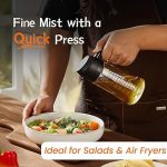 TrendPlain Pulverizador de azeite de oliva de vidro de 470 ml para cozinhar – Frasco dispensador de azeite 2 em 1 para utensílios de cozinha e acessórios de fritadeira de ar, salada, churrasco – preto