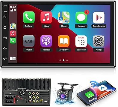 FINYQBET Automotivo Multimídia 7 Polegadas com Carplay, Bluetooth, Tela Sensível ao Toque HD, Câmera de Ré 170°- Compatível com Carros e Caminhões, Ideal para Motoristas que Buscam Segurança