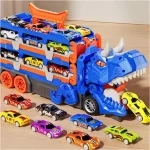Caminhão Dinossauro 4 em 1 com pista e lancador, 6 carrinhos demetal