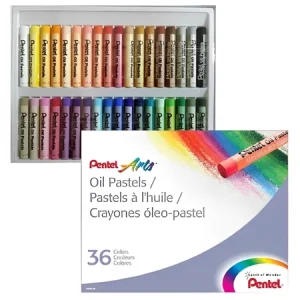 Giz de Cera a Óleo Pentel PHN-36 36 Cores Profissional Macio e Intenso para Arte Escolar e Desenhos