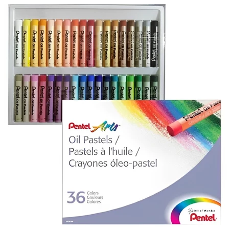 Giz de Cera a Óleo Pentel PHN-36 36 Cores Profissional Macio e Intenso para Arte Escolar e Desenhos