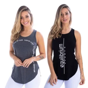 Kit com 2 Camisetas Regatas Femininas Fitness Basicas Academia Mulher Crossfit Yoga Pilates