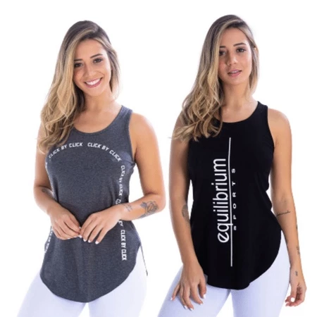 Kit com 2 Camisetas Regatas Femininas Fitness Basicas Academia Mulher Crossfit Yoga Pilates