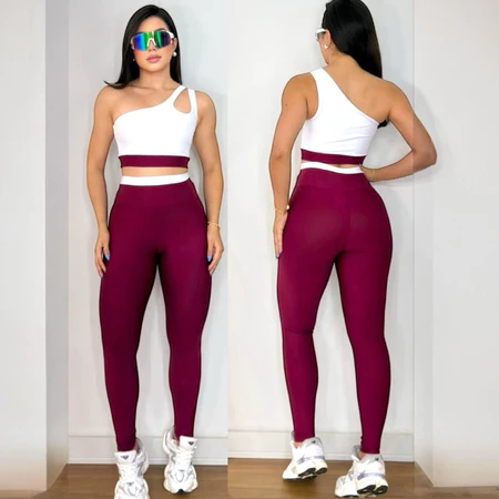 conjunto bicolor academia calça e top zero transparencia fitness