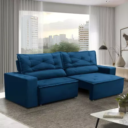 Sofá Retrátil e Reclinável 3 lugares com Molas 1,80m Livia Suede Adonai Estofados