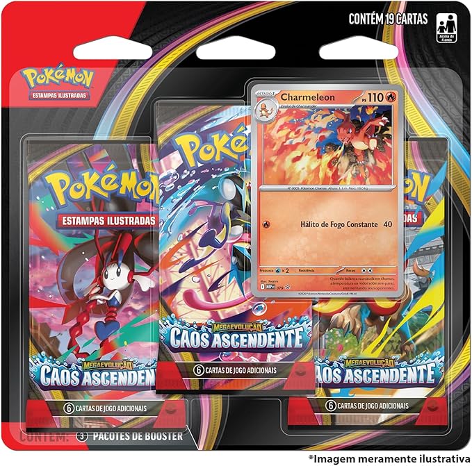 Pokémon TCG: Mega Evolução – Caos Ascendente – 3-Pack Blister – Português